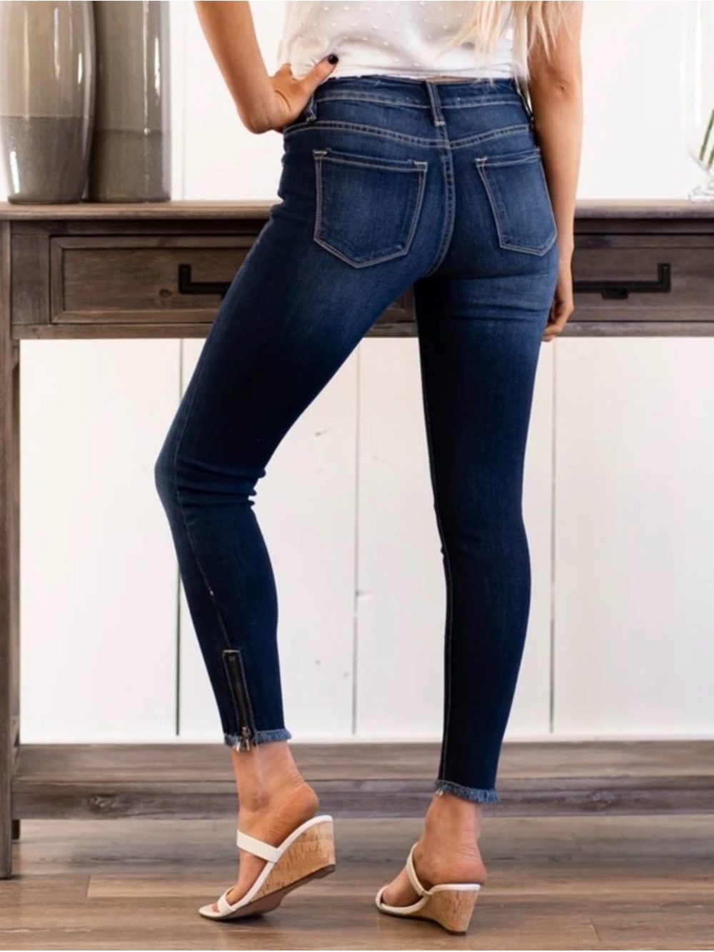 KanCan Dark Blue High-Rise Skinny Jeans with Ankle Zips